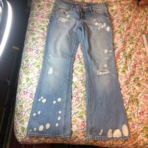 Y2K Mudd Rhinestone bleached low bootcut flare jeans